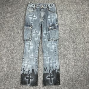 NEVSTUDIO Jeans Womens Size  27 Blue Cross Flame Y2K Cargo